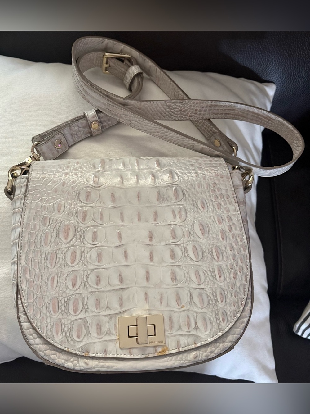 Brahmin Sony ivory sea glass Melbourne Croc-Leather Crossbody with Gold Hardware - Picture 9 of 13